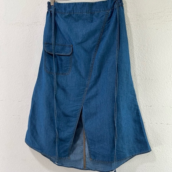 RD+koko A Line Mide Skirt Denim Blue Wrap Skirt - Picture 16 of 16